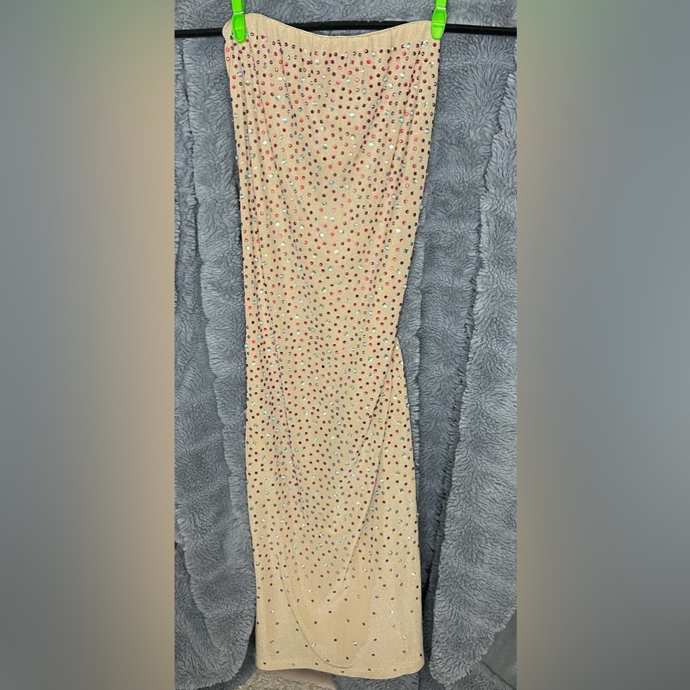 mini party dress with corset back and covered in red and crystal rhinestones XS